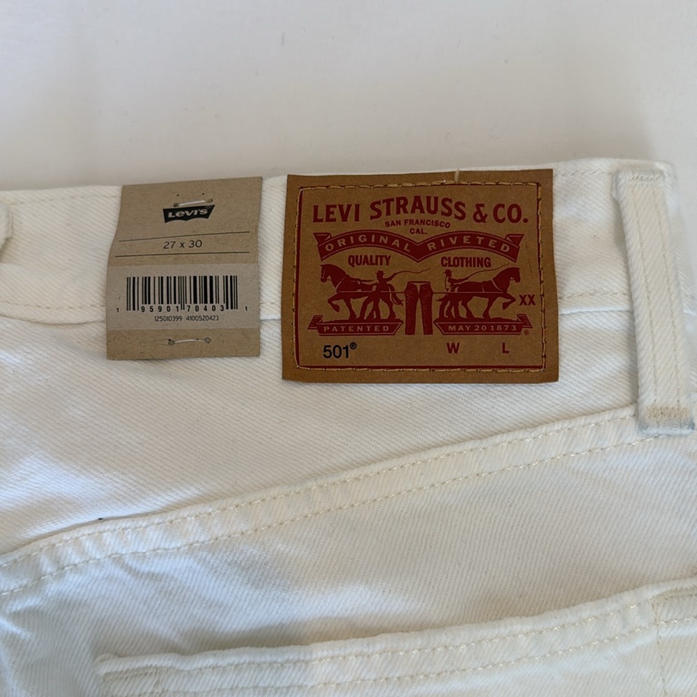 Women’s New 501 Levi’s Original/Straight Leg/Button Fly/High Rise/White/27x30 - Picture 7 of 7